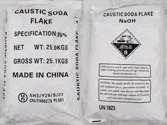 25 KG/BAG 99% zuiverheid Kaustische soda Natriumhydroxide Vlokken Cas 1310-73-2 Voor het maken van papier